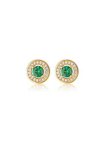 GEORGINI MILESTONE EMERALD NANO HALO GOLD STUD EARRINGS IE1164GR