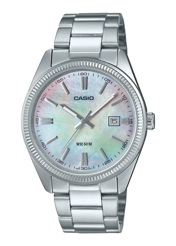 CASIO ANALOGUE PEARL DIAL STAINLESS STEEL BRACELET MTP1302DS-7A