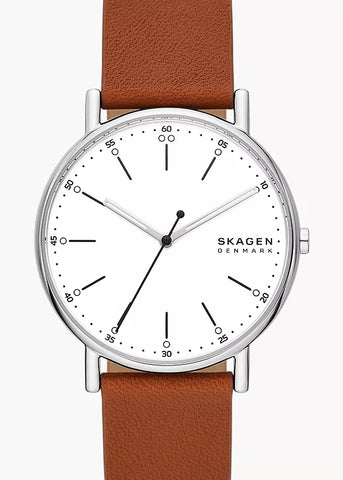 SKAGEN SIGNATUR WHITE DIAL BROWN LEATHER BAND SKW6903