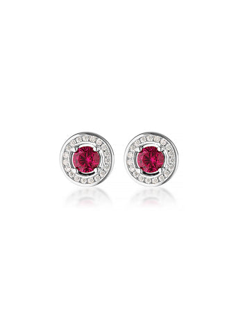 GEORGINI MILESTONE RUBY HALO STUD EARRINGS SILVER IE1164R