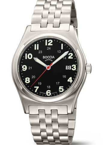 BOCCIA GENTS TITANIUM BRACELET 12 FIGURE BLACK DIAL 3674-02