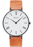 OBAKU FOLIE-TAWNY TAN LEATHER BLACK CASE WHITE DIAL V283GXBWRZ-DIB