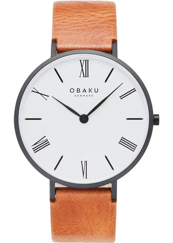 OBAKU FOLIE-TAWNY TAN LEATHER BLACK CASE WHITE DIAL V283GXBWRZ-DIB