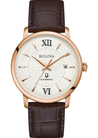 BULOVA GENTS CLASSIC HUDSON AUTOMATIC SILVER DIAL LEATHER 97B225