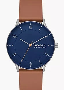 SKAGEN RIIS BLUE DIAL MEDIUM BROWN LEATHER BAND SKW6885