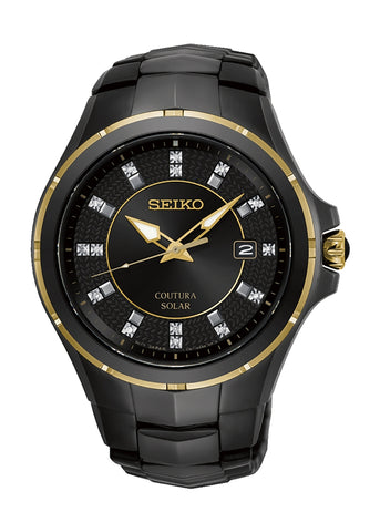 SEIKO COUTURA SPORTS SOLAR DIAMOND GOLD BLACK BRACELET SNE506P-9