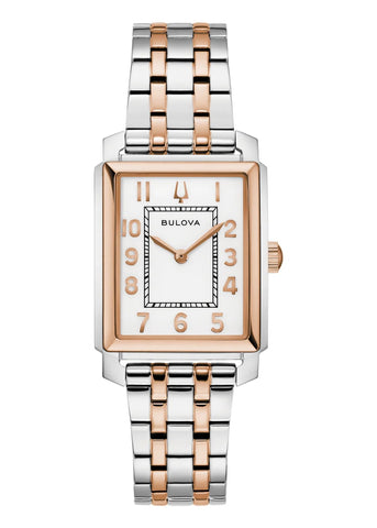 BULOVA LADIES SUTTON RECTANGULAR WHITE DIAL TWO-TONE 98L328
