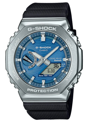 CASIO G-SHOCK METAL SOLAR BLUETOOTH BLUE DIAL BLACK BAND GBM2100A-2B