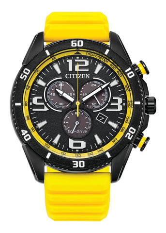 CITIZEN GENTS ECO-DRIVE CHRONOGRAPH YELLOW RUBBER STRAP AT2585-08E