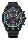 CITIZEN GENTS ECO-DRIVE CHRONOGRAPH BLACK RUBBER STRAP AT2587-02E