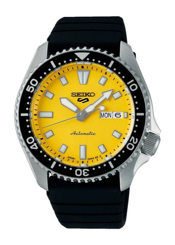 SEIKO 5 SPORTS AUTOMATIC YELLOW DIAL BLACK SILCONE BAND SRPL87K