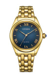 CITIZEN LADIES ECO-DRIVE BLUE DIAL GOLD BRACELET EM1142-84L
