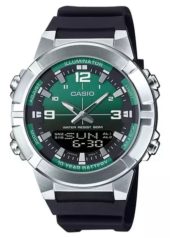 CASIO DIGITAL / ANALOGUE GRADIENT GREEN DIAL BLACK RESIN AMW870A-3A