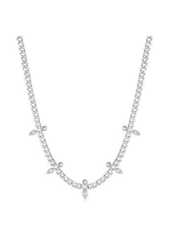 ANIA HAIE POLISHED PUNK SILVER CURB CHAIN SPARKLE NECKLACE N053-07H