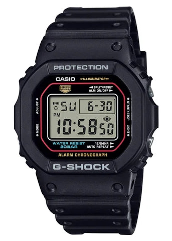 CASIO G-SHOCK DIGITAL REVIVAL SQUARE CASE BLACK RESIN BAND DW5600RL-1D