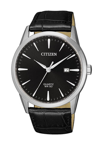 CITIZEN QUARTZ BLACK DIAL BLACK LEATHER BAND BI5000-10E