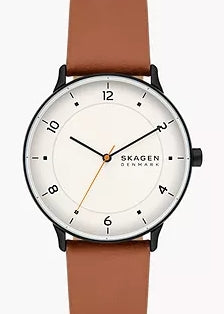 SKAGEN RIIS WHITE DIAL MEDIUM BROWN LEATHER BAND SKW6883