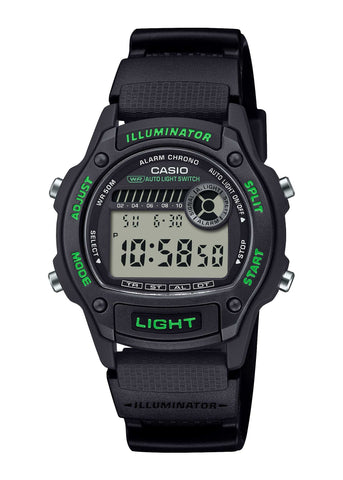 CASIO DIGITAL ILLUMINATOR LIGHT GREEN ACCENTS BLACK RESIN W220H-1A3