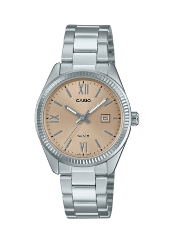 CASIO LADIES ANALOGUE NUDE DIAL STAINLESS STEEL BRACELET LTP1302DD-4A2