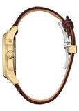 CITIZEN GENTS ECO-DRIVE CALENDRIER DIAL GOLD BROWN LEATHER BU0082-06P