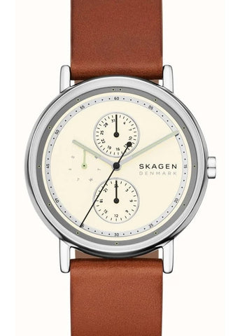 SKAGEN SIGNATUR CREAM DIAL MEDIUM BROWN LEATHER BAND SKW6942