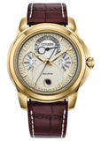 CITIZEN GENTS ECO-DRIVE CALENDRIER DIAL GOLD BROWN LEATHER BU0082-06P