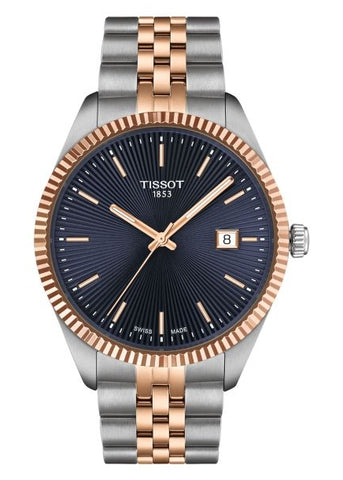 TISSOT SWISS BALLADE BLUE DIAL ROSE GOLD TWO-TONE BRACELET T156-410-22-041-00