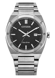 CITIZEN GENTS ECO-DRIVE TEXTURE BLACK DIAL STAINLESS STEEL BM7660-54E