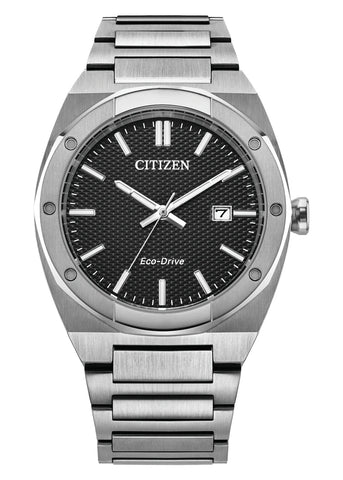 CITIZEN GENTS ECO-DRIVE TEXTURE BLACK DIAL STAINLESS STEEL BM7660-54E