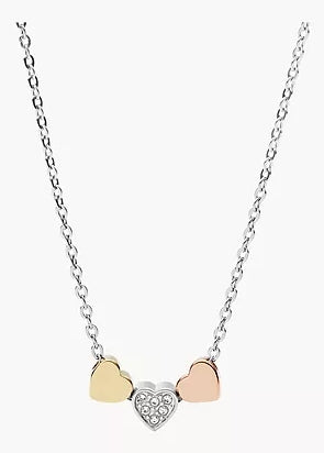 FOSSIL JEWELLERY HEART TRI-TONE STAINLESS STEEL NECKLACE JF02856998