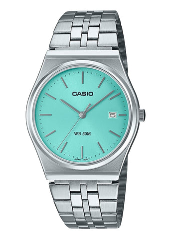 CASIO ANALOGUE TURQUOISE DIAL STAINLESS STEEL BRACELET MTPB145D-2A1