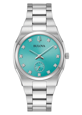 BULOVA LADIES SURVEYOR TURQUOISE DIAL DIAMOND STAINLESS 96P243