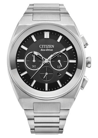 CITIZEN GENTS ECO-DRIVE BLACK DIAL STAINLESS STEEL BRACELET CA4580-50E
