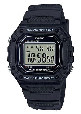 CASIO DIGITAL WATCH SQUARE BLACK RESIN BAND W218H-1A