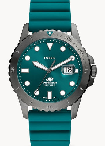 FOSSIL BLUE GREEN DIAL SMOKE CASE OASIS SILICONE BAND FS5995