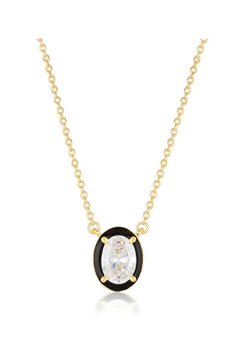 GEORGINI REFLECTION OVAL PENDANT GOLD & BLACK ENAMEL IP874G