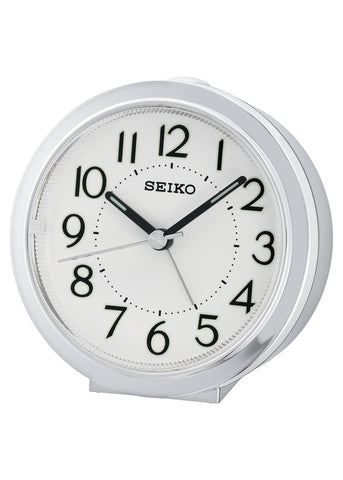 SEIKO ALARM CLOCK LUMIBRITE SILVER CASE WHITE DIAL QHE146-S