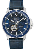 BULOVA MARINE STAR AUTOMATIC BLUE DIAL BLUE LEATHER BAND 96A291
