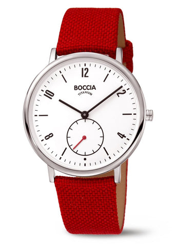 BOCCIA TITANIUM CASE RED FABRIC BAND SUB SECOND HAND DIAL 3350-01