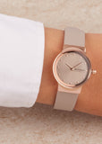 SKAGEN FREJA LILLE GREYSTONE DIAL ROSE GOLD LEATHER BAND SKW3005