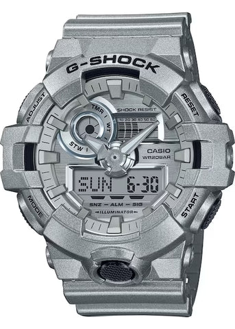 CASIO G-SHOCK ANALOGUE / DIGITAL METALLIC SILVER RESIN BAND GA700FF-8A