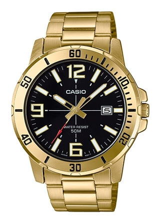 CASIO GENTS ANALOGUE BLACK DIAL GOLD MTPVD01G-1B