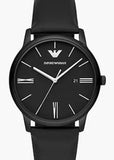 EMPORIO ARMANI MINIMALIST BLACK DIAL BLACK LEATHER BAND AR11573