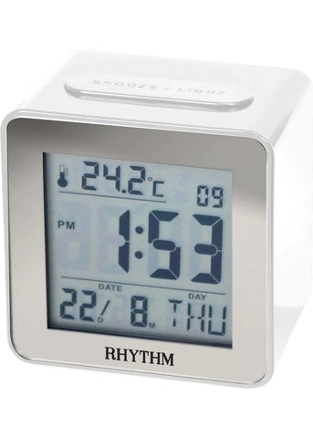 RHYTHM DIGITAL BEEP ALARM CLOCK WHITE PLASTIC CASE LCT076NR03