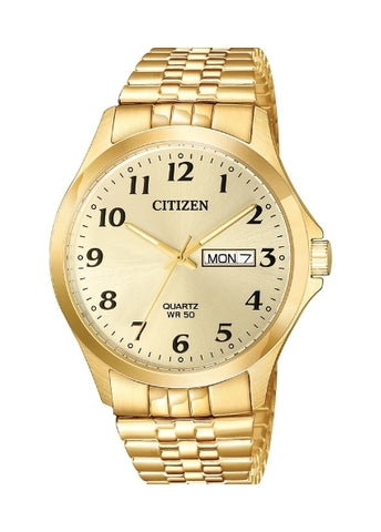 CITIZEN QUARTZ GENTS DAY DATE GOLD EXPANDING BRACELET BF5002-99P