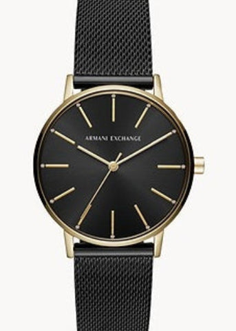 ARMANI EXCHANGE LOLA GOLD/BLACK DIAL BLACK LEATHER BAND AX5548