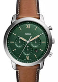 FOSSIL NEUTRA GENTS GREEN DIAL TAN LEATHER BAND FS5963