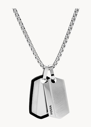 FOSSIL JEWELLERY CHEVRON DOG TAG STAINLESS STEEL NECKLACE JF03996040