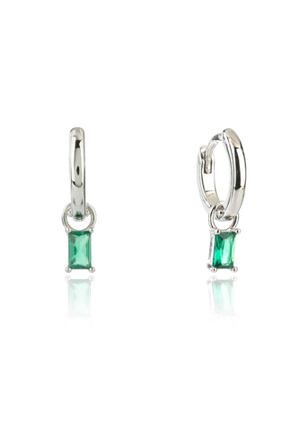 GEORGINI GIFTS BABY BAGUETTE GREEN SILVER HOOP EARRINGS IE1134WG