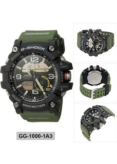 GG1000-1A3 CASIO G-SHOCK MUDMASTER TWIN SENSOR BLACK GREEN RESIN